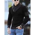 Men's Pullover Jumper Knit Knitted Color Block Turtleneck Ethnic Style Daily Fall Spring Black Gray S M L / Long Sleeve / Long Sleeve / Loose