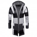 mens colorblock knitted long sleeve mid-length hooded sweater cardigans