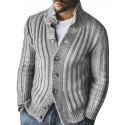 Men's Cardigan Jumper Knit Knitted Solid Color Stand Collar Stylish Vintage Style Daily Wear Fall Winter Gray Khaki S M L / Long Sleeve / Long Sleeve