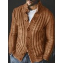 Men's Cardigan Jumper Knit Knitted Solid Color Stand Collar Stylish Vintage Style Daily Wear Fall Winter Gray Khaki S M L / Long Sleeve / Long Sleeve