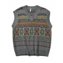 Men's Vest Jumper Knit Knitted Geometric V Neck Stylish Vintage Style Daily Wear Fall Winter Black Gray M L XL / Sleeveless / Sleeveless