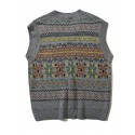 Men's Vest Jumper Knit Knitted Geometric V Neck Stylish Vintage Style Daily Wear Fall Winter Black Gray M L XL / Sleeveless / Sleeveless