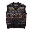 Men's Vest Jumper Knit Knitted Geometric V Neck Stylish Vintage Style Daily Wear Fall Winter Black Gray M L XL / Sleeveless / Sleeveless