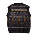 Men's Vest Jumper Knit Knitted Geometric V Neck Stylish Vintage Style Daily Wear Fall Winter Black Gray M L XL / Sleeveless / Sleeveless