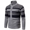Men's Sweater Cardigan Jumper Knit Knitted Striped Stand Collar Stylish Casual Sport Daily Fall Winter Blue Camel M L XL / Long Sleeve / Long Sleeve