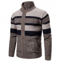 Men's Sweater Cardigan Jumper Knit Knitted Striped Stand Collar Stylish Casual Sport Daily Fall Winter Blue Camel M L XL / Long Sleeve / Long Sleeve