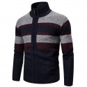 Men's Sweater Cardigan Jumper Knit Knitted Striped Stand Collar Stylish Casual Sport Daily Fall Winter Blue Camel M L XL / Long Sleeve / Long Sleeve