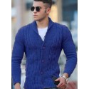 Men's Cardigan Sweater Jumper Cable Knit Cropped Knitted Solid Color Stand Collar Stylish Basic Daily Holiday Fall Winter Red Brown Green S M L / Long Sleeve / Long Sleeve