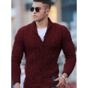 Men's Cardigan Sweater Jumper Cable Knit Cropped Knitted Solid Color Stand Collar Stylish Basic Daily Holiday Fall Winter Red Brown Green S M L / Long Sleeve / Long Sleeve