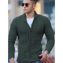 Men's Cardigan Sweater Jumper Cable Knit Cropped Knitted Solid Color Stand Collar Stylish Basic Daily Holiday Fall Winter Red Brown Green S M L / Long Sleeve / Long Sleeve