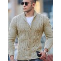 Men's Cardigan Sweater Jumper Cable Knit Cropped Knitted Solid Color Stand Collar Stylish Basic Daily Holiday Fall Winter Red Brown Green S M L / Long Sleeve / Long Sleeve