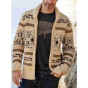 Men's Sweater Cardigan Jumper Knit Knitted Abstract Shirt Collar Stylish Vintage Style Daily Wear Fall Winter Gray Khaki M L XL / Long Sleeve / Long Sleeve