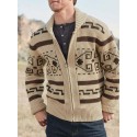 Men's Sweater Cardigan Jumper Knit Knitted Abstract Shirt Collar Stylish Vintage Style Daily Wear Fall Winter Gray Khaki M L XL / Long Sleeve / Long Sleeve