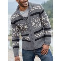 Men's Sweater Cardigan Jumper Knit Knitted Abstract Shirt Collar Stylish Vintage Style Daily Wear Fall Winter Gray Khaki M L XL / Long Sleeve / Long Sleeve