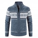mens autumn winter knitted sweater stand collar cardigan full zip thick warm coat stripes casual slim fit jacket