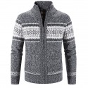mens autumn winter knitted sweater stand collar cardigan full zip thick warm coat stripes casual slim fit jacket
