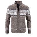 mens autumn winter knitted sweater stand collar cardigan full zip thick warm coat stripes casual slim fit jacket
