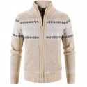 mens autumn winter knitted sweater stand collar cardigan full zip thick warm coat stripes casual slim fit jacket
