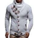 Men's Sweater Cardigan Jumper Knit Regular Stripe Pocket Solid Colored Turtleneck Sweaters Chunky Daily Going out Fall Winter Sillver Gray Pearl White S M L / Polyester / Long Sleeve / Machine wash