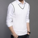 Men's Sweater Vest Jumper Knit Knitted Color Block V Neck Stylish Vintage Style Home Fall Winter White Black S M L / Sleeveless / Sleeveless