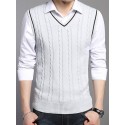 Men's Sweater Vest Jumper Knit Knitted Color Block V Neck Stylish Vintage Style Home Fall Winter White Black S M L / Sleeveless / Sleeveless