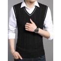 Men's Sweater Vest Jumper Knit Knitted Color Block V Neck Stylish Vintage Style Home Fall Winter White Black S M L / Sleeveless / Sleeveless