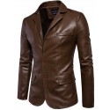 Men's Faux Leather Jacket Professional Winter Regular Coat Shirt Collar Jacket Long Sleeve Solid Colored Black Brown