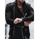 Men's Jacket Outdoor Street Daily Spring Fall Regular Coat Regular Fit Thermal Warm Windproof Breathable Streetwear Sporty Casual Jacket Long Sleeve Solid Color Pocket Black Wine / Faux Leather