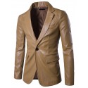 Men's Blazer Sport Jacket Sport Coat Smart Casual Regular Pocket Coat White Black Khaki Red Business Business Fall Single Breasted One-button Turndown  Faux Leather / Winter / Long Sleeve / Work