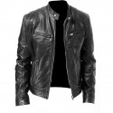 Mens Fashion Leather Jacket Slim Fit Stand Collar PU Jacket Male Anti-wind Motorcycle Lapel Diagonal Zipper Jackets