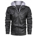 Men's Faux Leather Jacket Daily Regular Coat Hooded Regular Fit Jacket Long Sleeve Color Block Black Gray Brown