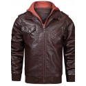 Men's Faux Leather Jacket Daily Regular Coat Hooded Regular Fit Jacket Long Sleeve Color Block Black Gray Brown