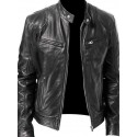 Men's Faux Leather Jacket Daily Fall & Winter Regular Coat Stand Collar Regular Fit Jacket Long Sleeve Solid Colored White Black Gray