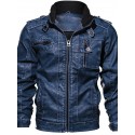 Men's Jacket Daily Fall & Winter Regular Coat Regular Fit Jacket Long Sleeve Solid Colored Black Khaki Light Blue / Faux Leather