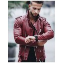 Men's Faux Leather Jacket Daily Regular Coat Regular Fit Jacket Long Sleeve Solid Colored Black Wine / Plus Size