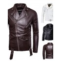 Men's Faux Leather Jacket Party Daily Sports Fall Winter Regular Coat Notch lapel collar Regular Fit Streetwear Punk & Gothic Jacket Long Sleeve Color Block Solid Colored White Black Brown / Work