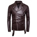 Men's Faux Leather Jacket Party Daily Sports Fall Winter Regular Coat Notch lapel collar Regular Fit Streetwear Punk & Gothic Jacket Long Sleeve Color Block Solid Colored White Black Brown / Work