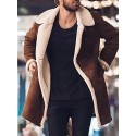 Men's Jacket Teddy Coat Daily Going out Fall Winter Long Coat Regular Fit Thermal Warm Windproof Warm Streetwear Casual Jacket Long Sleeve Color Block Patchwork Pocket Green Black Gray / Faux Fur