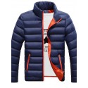 Men's Parka Outdoor Street Daily Winter Regular Coat Stand Collar Regular Fit Warm Breathable Sporty Casual Jacket Long Sleeve Solid Color Pocket Full Zip Black Blue Royal Blue / Going out