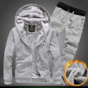 men's fleece lined hooded jacket thicken strings sweatsuit set black x-large