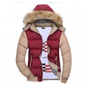 men's heavy weight winter coat with fur hood mens parka parker padded lined winter jacket faux fur hooded coat red