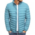 Men's Cotton Padded Down Coat Going out Coat Stand Collar Casual Daily Fashion Lightweight Jacket Solid Color Light Blue Navy Gray