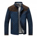 men's contrast stand collar button down quilted jacket (large, navy-grey)