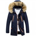 men lengthened fur hooded down coats heavy parka winter jackets blue l