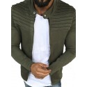 mens long sleeve striped pleated coat solid color cardigan jacket zip up outwear (grey, m)