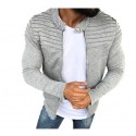 mens long sleeve striped pleated coat solid color cardigan jacket zip up outwear (grey, m)