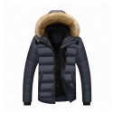 men's winter thicken coat warm puffer jacket with removable fur hood (navy,large)