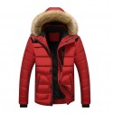 men's winter thicken coat warm puffer jacket with removable fur hood (navy,large)