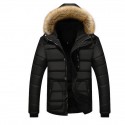men's winter thicken coat warm puffer jacket with removable fur hood (navy,large)