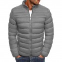 suppion men autumn winter fashion solid color slim fit zipper warm down jacket packable light coat gray